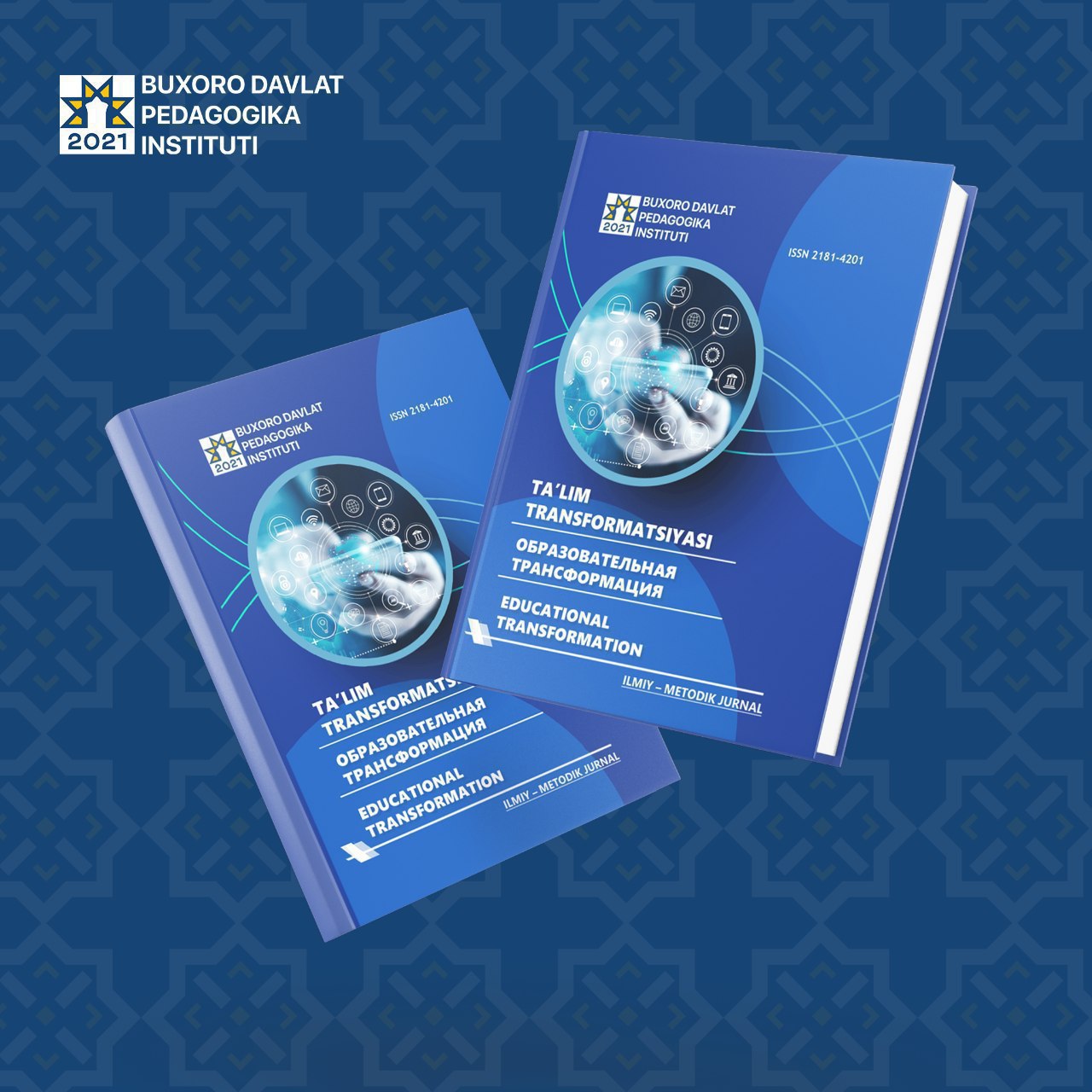 "Ta'lim transformatsiyasi" ilmiy-metodik jurnalining muqova dizayni aks etgan tasvir.